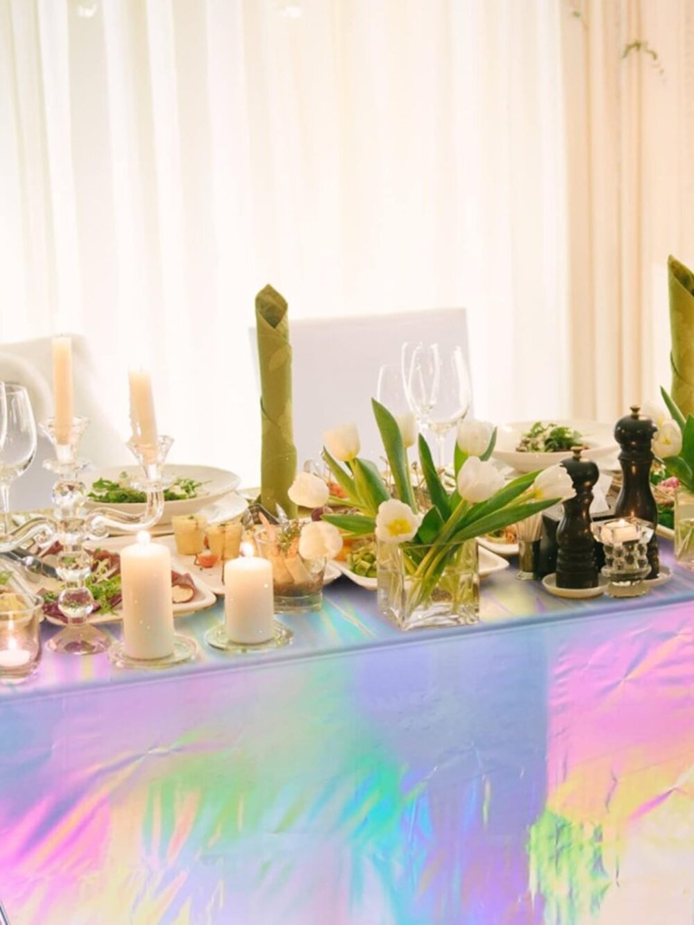 4 Pack Iridescent Plastic Tablecloths, Shiny Disposable Laser Rectangle Table Co - Picture 2 of 7